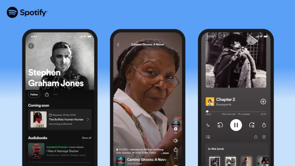 Spotify audiobooks with video preview interface