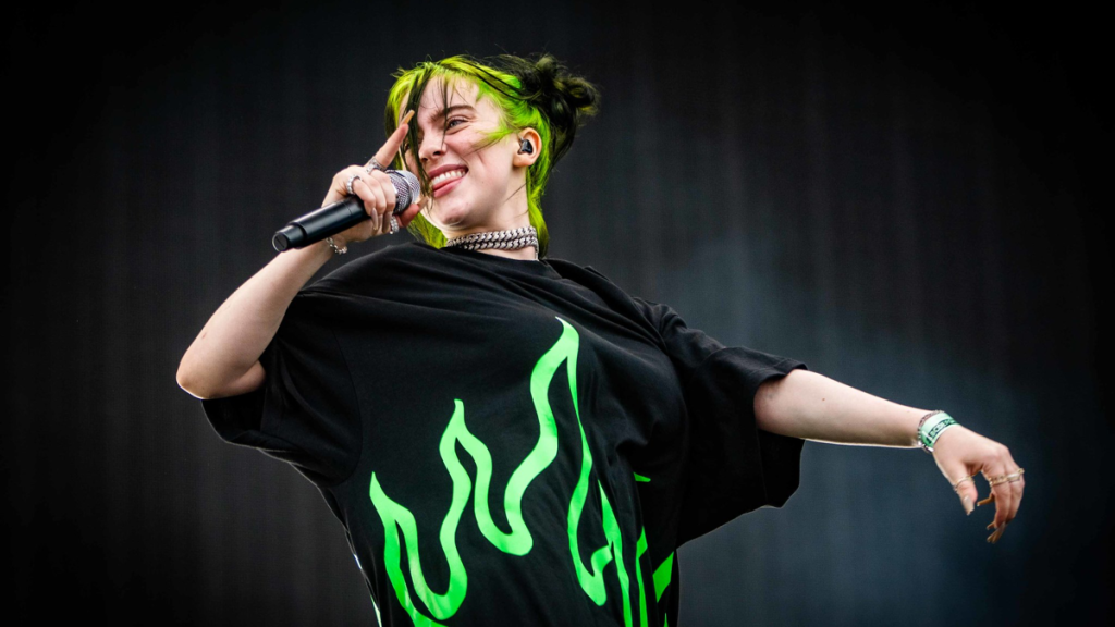 Billie Eilish performing with mic