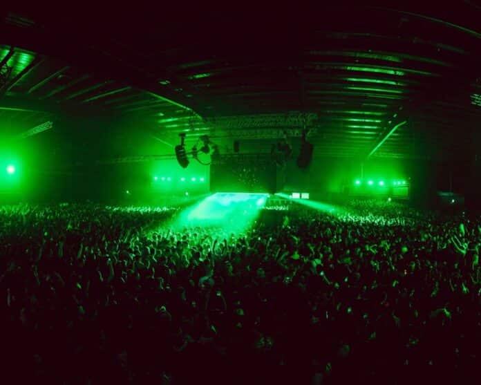 Nighttime crowd at Terminal V festival