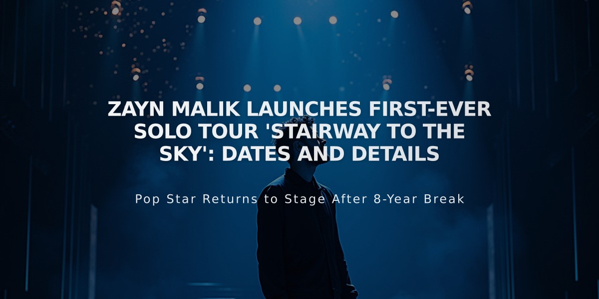 Zayn Malik Launches First-Ever Solo Tour 'Stairway to the Sky': Dates and Details