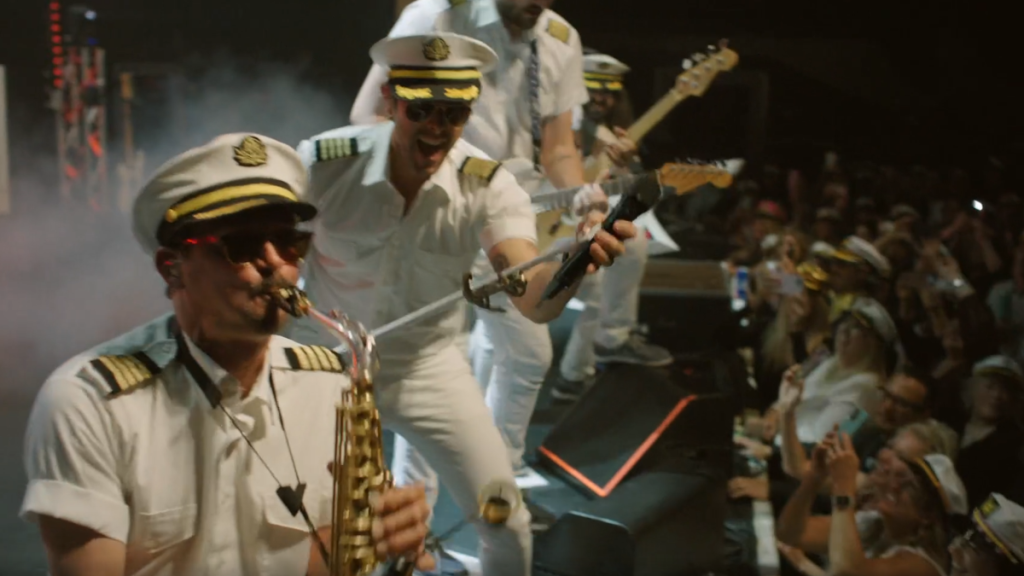 Yacht rock band performs on stage