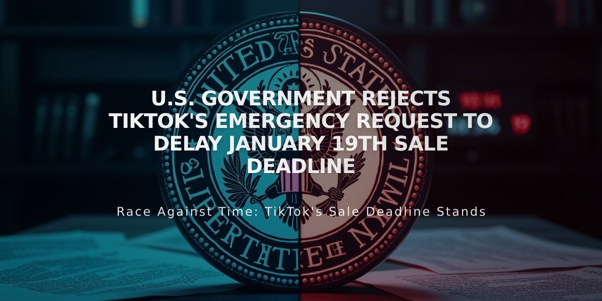 U.S. Government Rejects TikTok's Emergency Request to Delay January 19th Sale Deadline