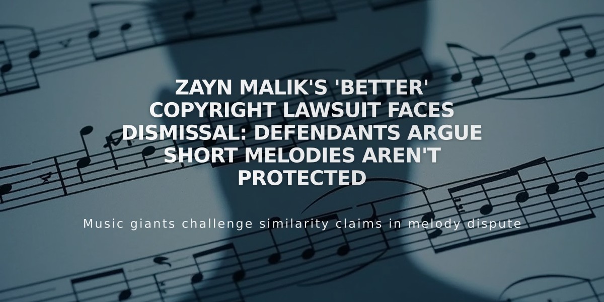 Zayn Malik's 'Better' Copyright Lawsuit Faces Dismissal: Defendants Argue Short Melodies Aren't Protected