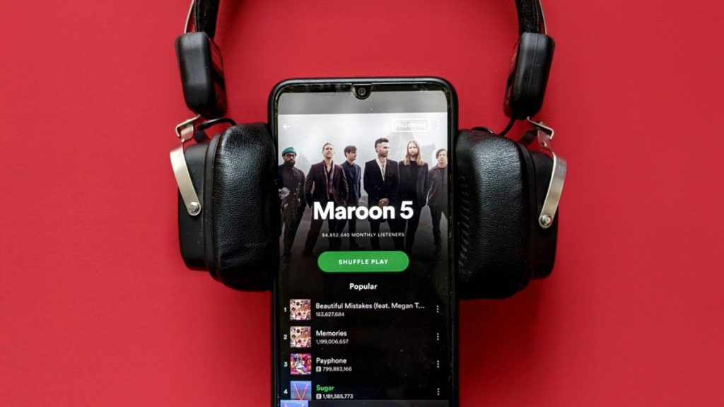 Phone displaying Spotify music app