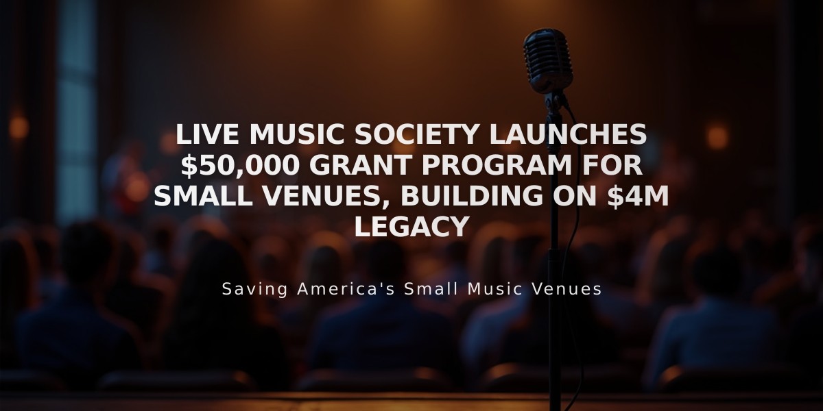 Live Music Society Launches $50,000 Grant Program for Small Venues, Building on $4M Legacy