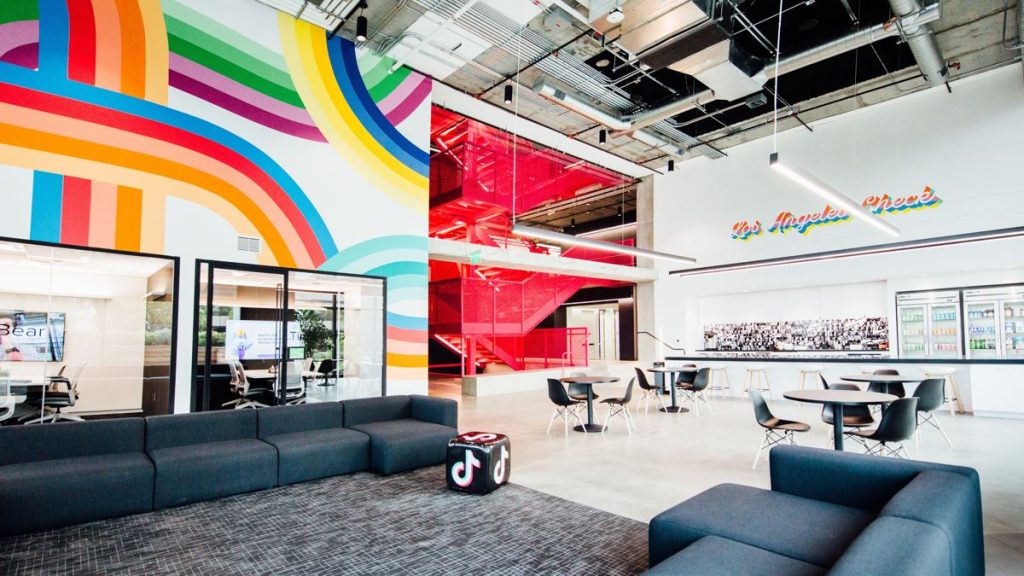 TikTok LA office with rainbow wall