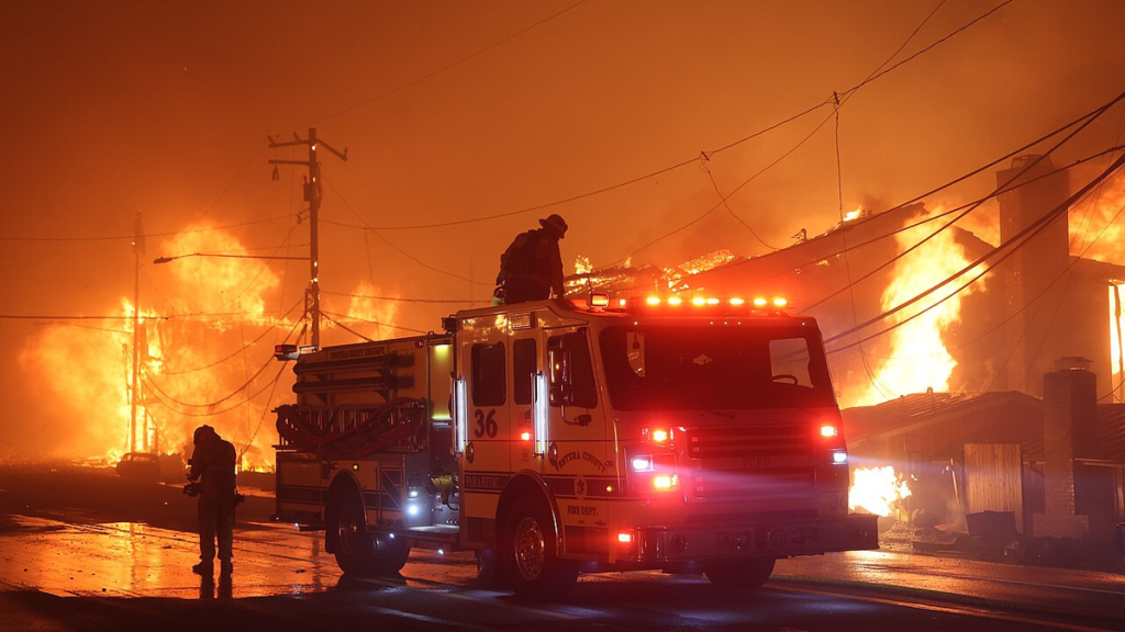 Fire truck battles LA building blaze