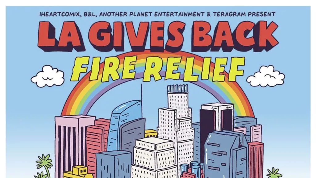 LA Gives Back logo over cityscape