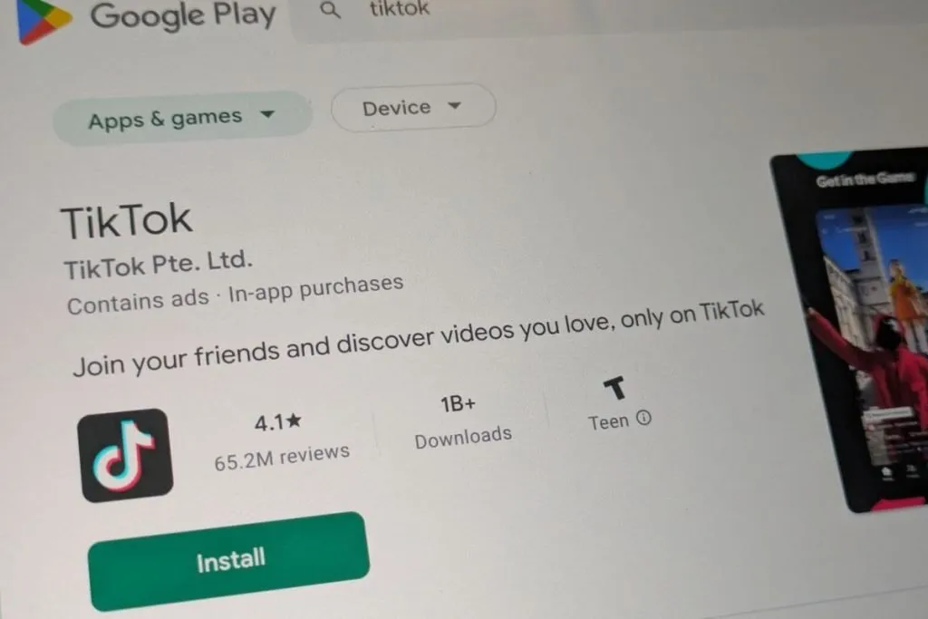 TikTok app on Play Store