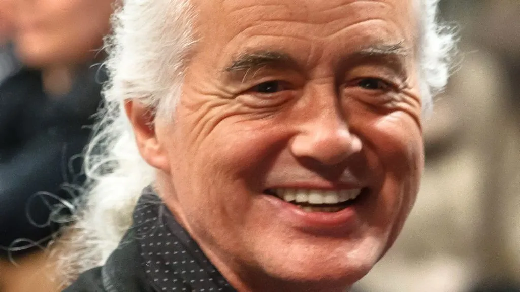 Jimmy Page smiling at UK AI event